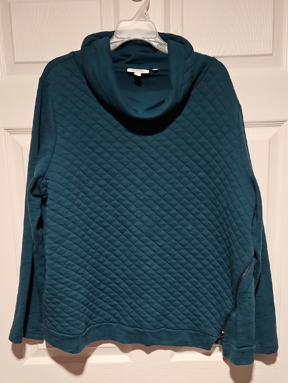 Chico's Teal Quilted Cowl Neck Pullover
